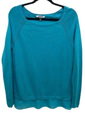 DKNYC Women’s Layered Turquoise Look Long-Sleeve Sweater with Sheer Hem - Size S
